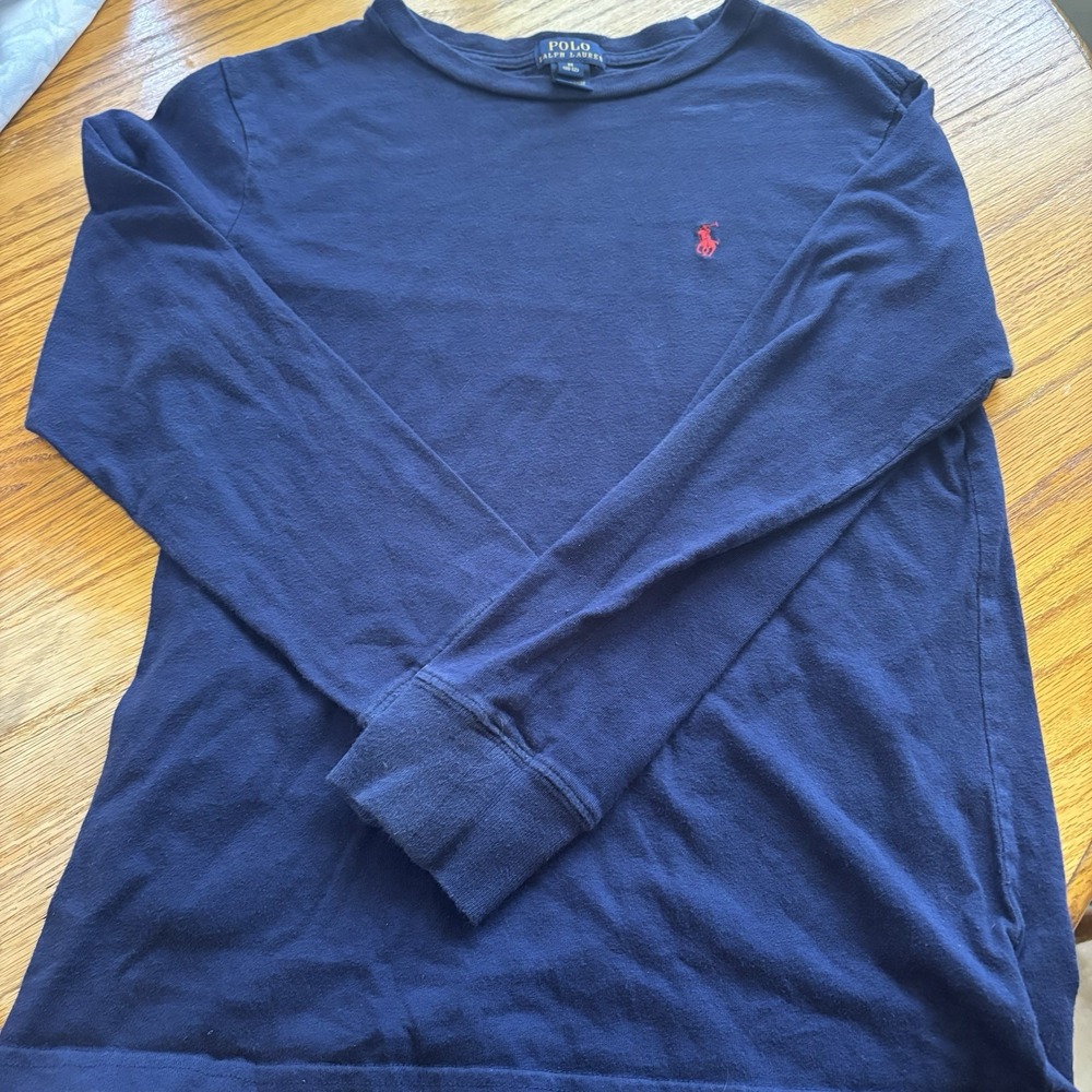 Polo Ralph Lauren Boys Medium 10-12 Long Sleeve Tee Navy Blue Red Piny Preppy‎